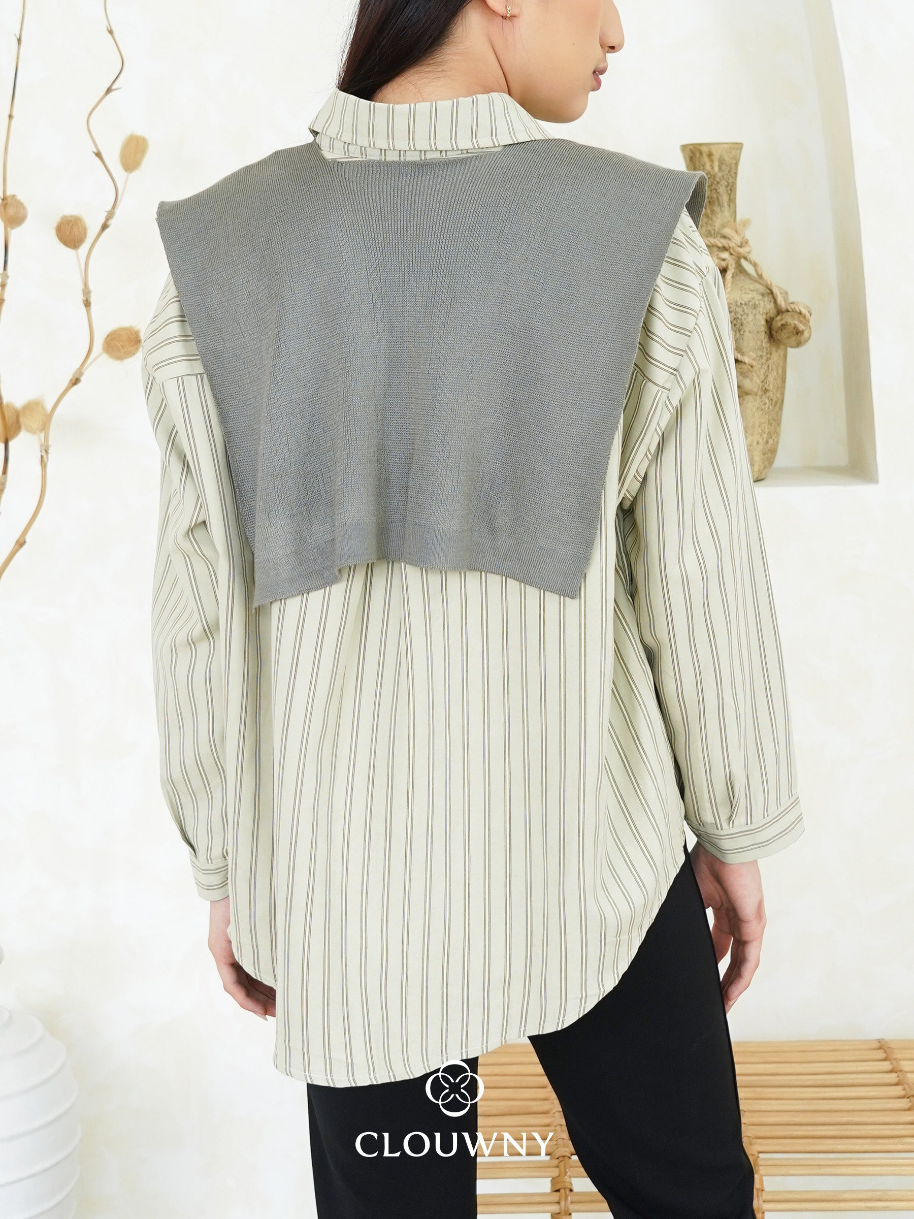 Candela Stripes Scarf - Sage Green